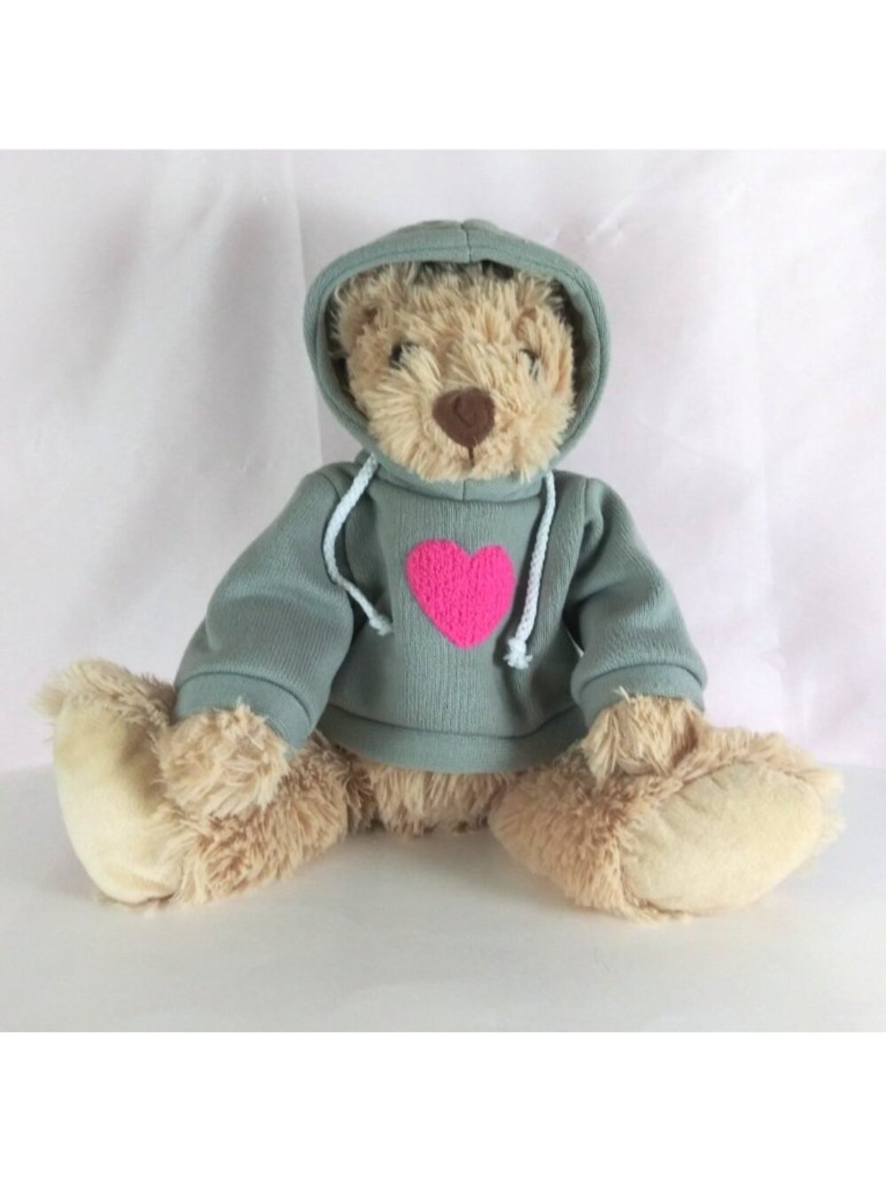Goffa Teddy Bear Wearing Gray Hoodie With Pink Heart 12" Plush